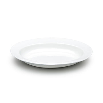 15-1/4"L Oval Wide Rim Plate, White Ceramic
