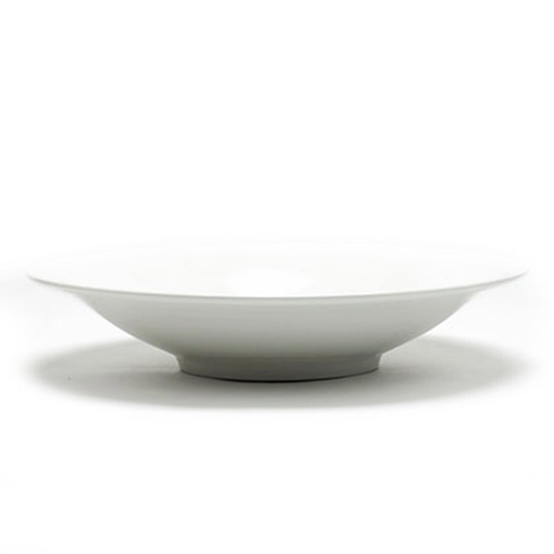 Side profile of the A2801 white ceramic serving bowl with broadly flared sides and a low circular foot.
