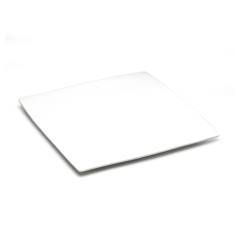 A2836 white flat square ceramic plate, original angled view.
