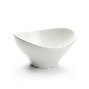 8-1/4"x7-1/4" Irregular Salad Bowl, White Ceramic