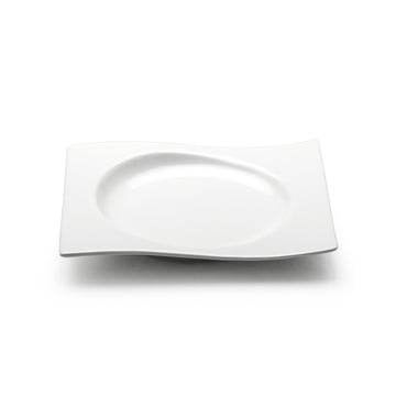 6-1/8"x5-1/4" Wavy Square Coup Plate, White Ceramic