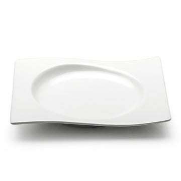 10"x8-1/2" Wavy Rectangular Coup Plate, White Ceramic