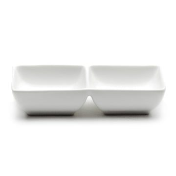 5-1/2"L Twin Sauce Dish, White Ceramic