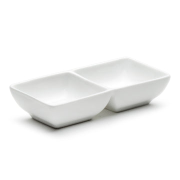 5-1/2"L Twin Sauce Dish, White Ceramic