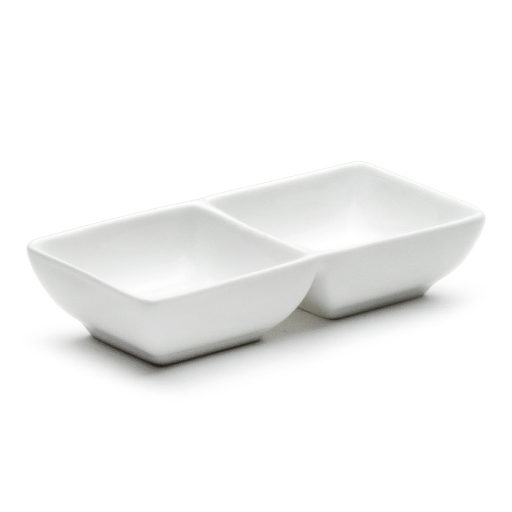 5-1/2"L Twin Sauce Dish, White Ceramic
