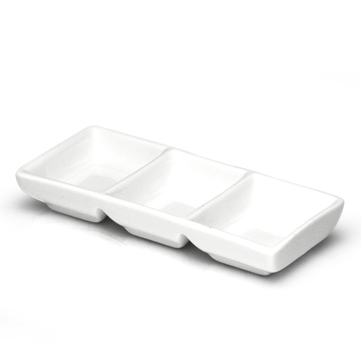 3-Compartment Sauce Dish, White Ceramic