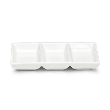 3-Compartment Sauce Dish, White Ceramic