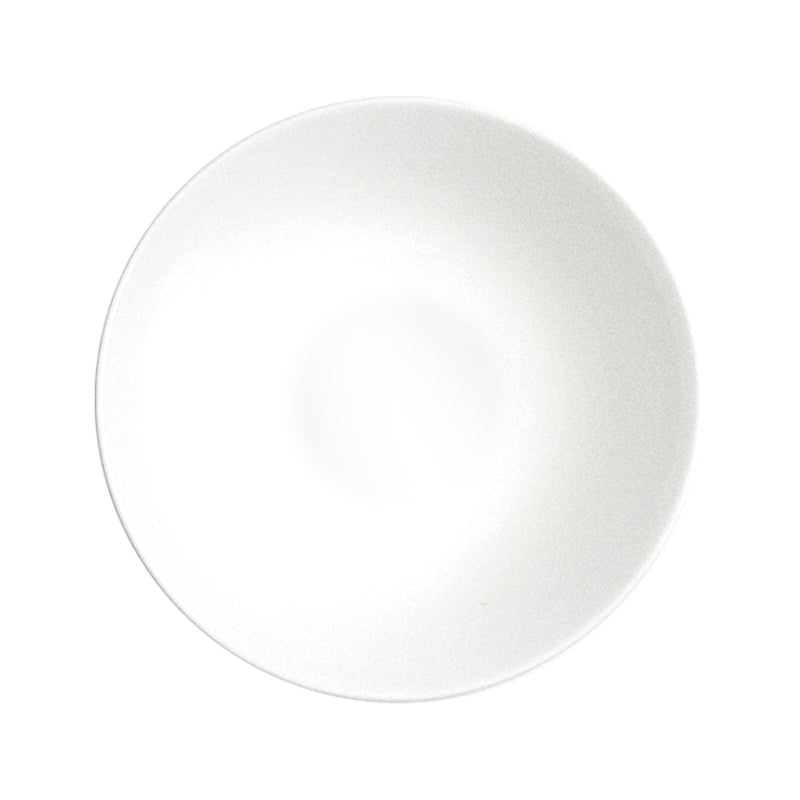 Overhead view of the A3826 white ceramic rice bowl