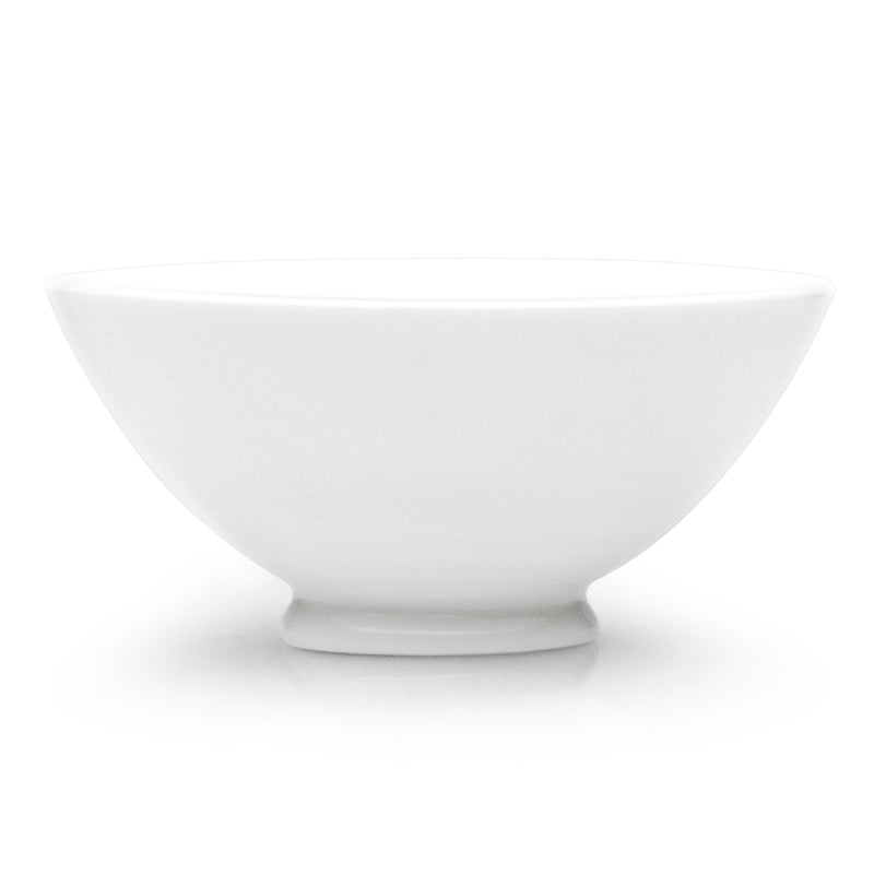 Side view of the A3826 white ceramic rice bowl and circular foot