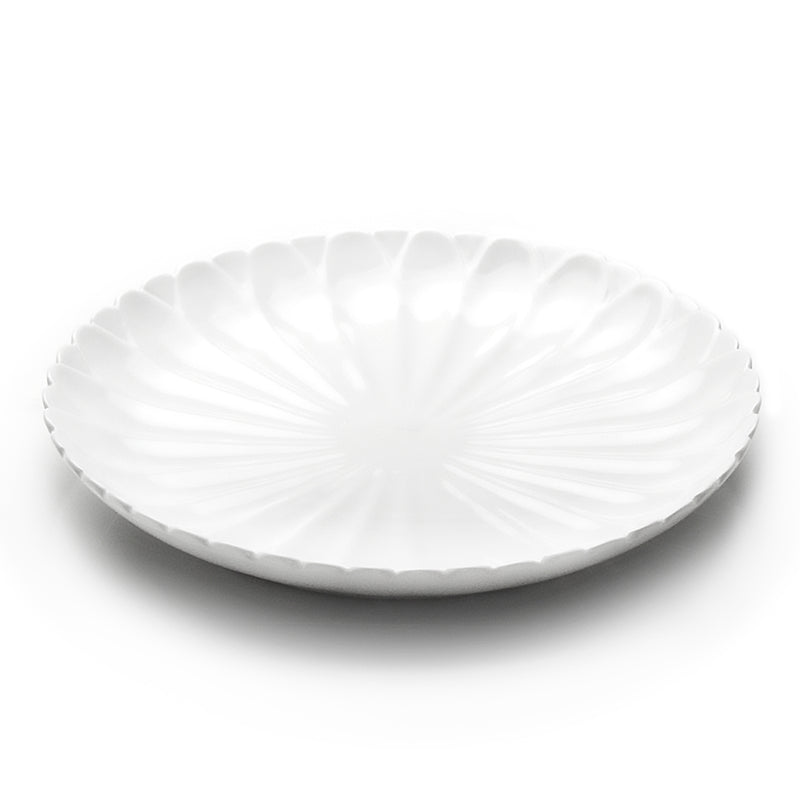 12¼″ White Ceramic Flower Plate — Petal Relief and a Scalloped Edge