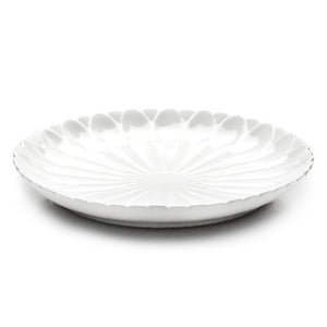 14" Flower Round Plate, White Ceramic