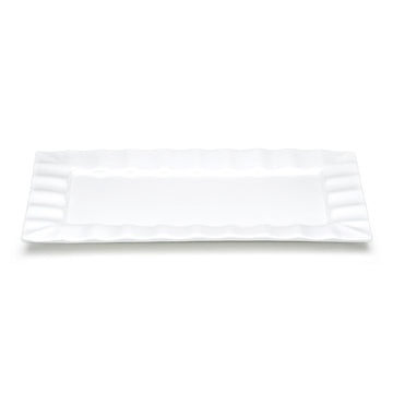 13-7/8"x7-1/2" Ruffle Rectangular Plate, White Ceramic