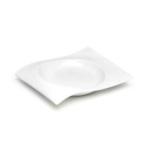 10-1/4"x8-1/2" Wavy Square Coup Plate, White Ceramic