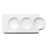 9-3/8"X4-1/8" 3-Compartment Sauce Plate, White Ceramic