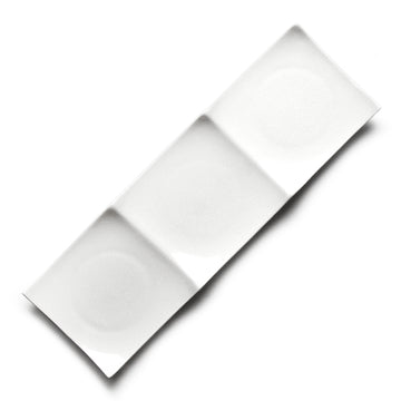 11″ White Ceramic 3-Compartment Rectangular Plate — 3½″ Wide