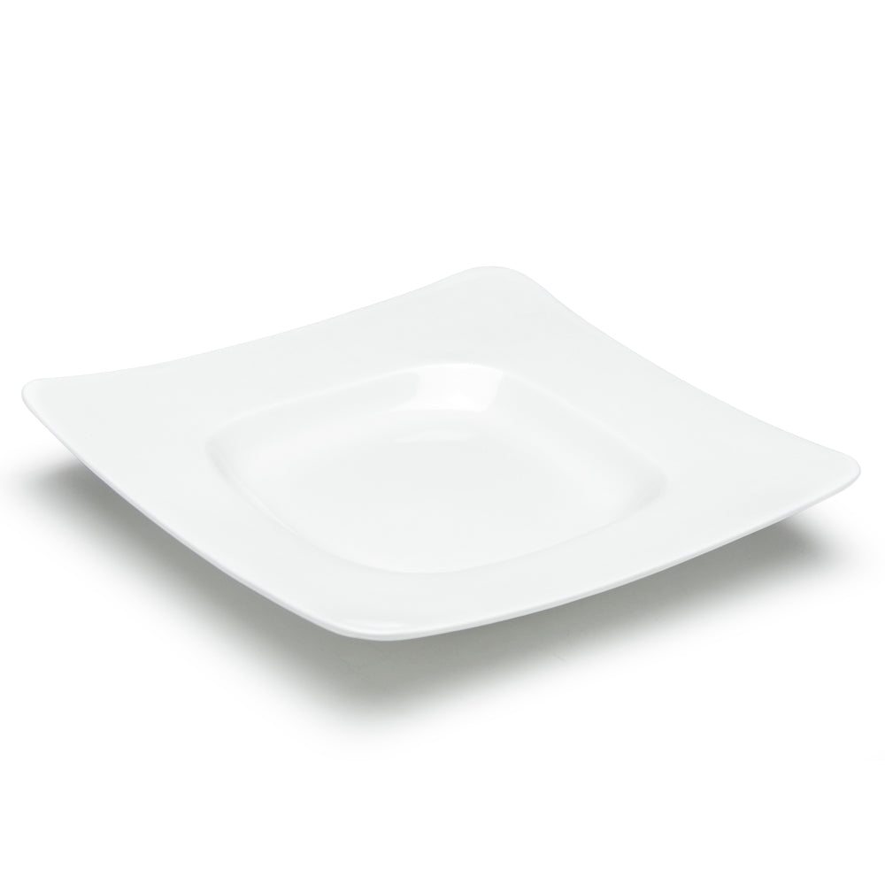 10-3/8" Square Wide Rim Plate, White Ceramic