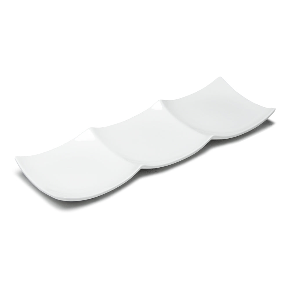 3-Compartment Plate 14-7/8"X4-7/8", White Ceramic