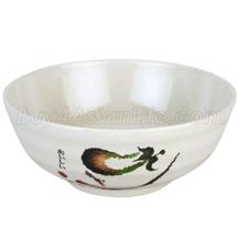 658A-E round melamine udon bowl with an exterior eggplant motif