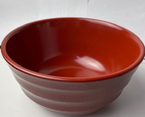 Top angled view into the burgundy interior of the B-8008SL melamine bowl