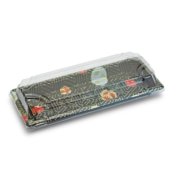 Long Kamon Sushi To-Go Tray with Lid (50 pc) - YP-0.6, 8-5/8"