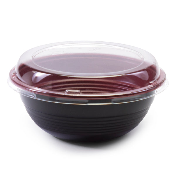 Teriyaki To-Go Bowl with Lid, 26 oz (50 pc) - ED-700, Black/Red