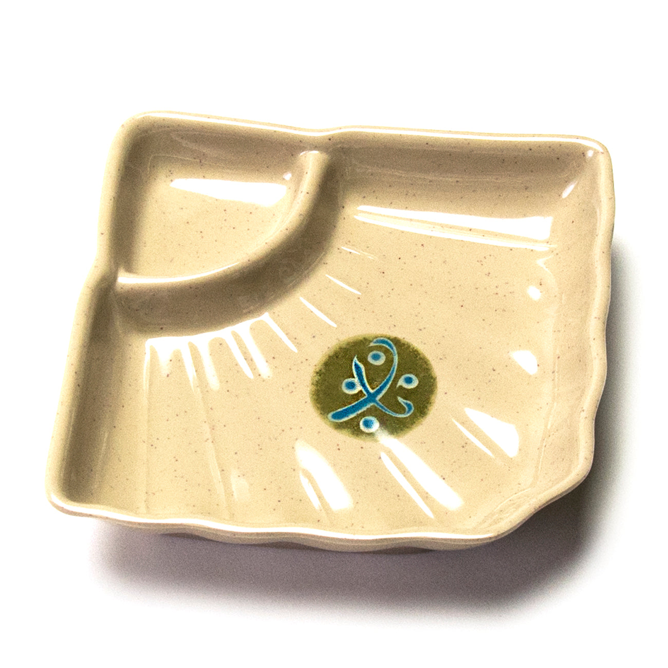 Melamine Square Fan 2-Compartment Plate 6", Green