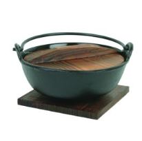 Cast Iron Nabe Pot with Wooden Lid & Base, 15 cm
