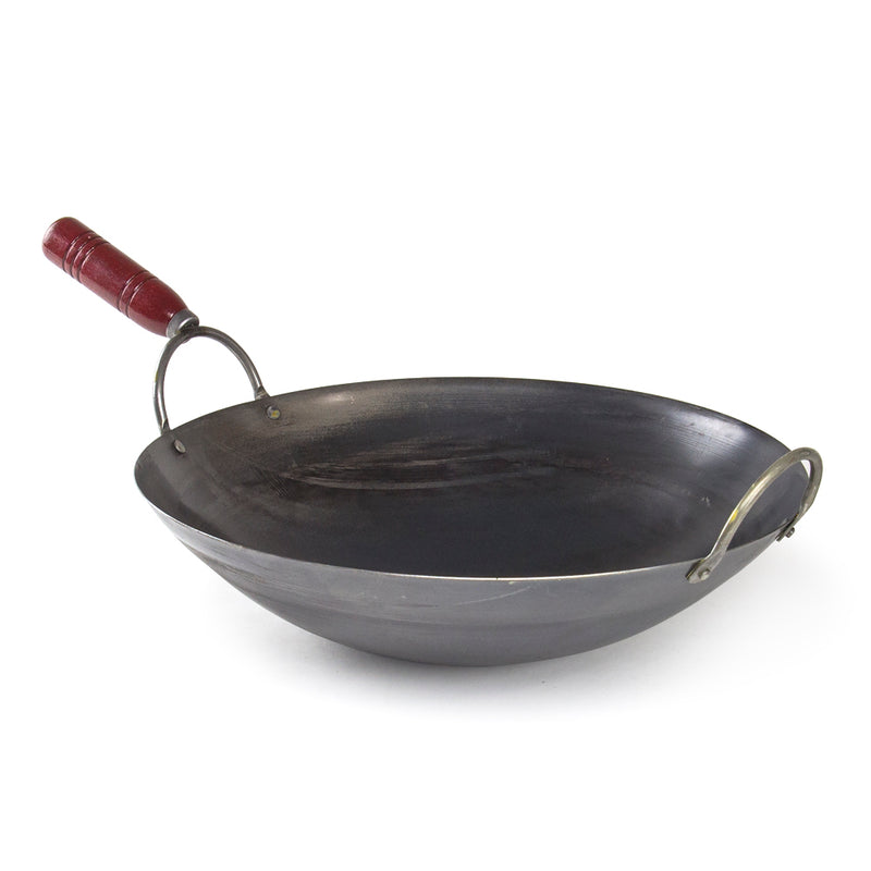 14" Cast Iron Wok with Wood Handle — A deep 14-inch wok