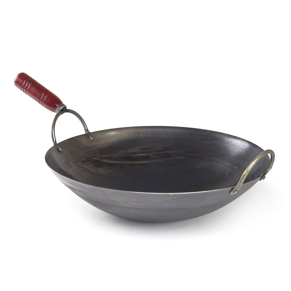 14" Wood Handle Casting Iron Wok