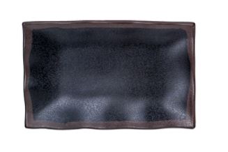 Melamine Rectangular Plate 8.75" x 6" x 1"H , Black/Brown trim Tenmoku