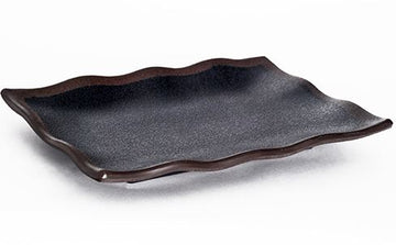 Melamine Rectangular Plate 8.75" x 6" x 1"H , Black/Brown trim Tenmoku