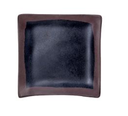 Melamine Square Plate 5.75"SQ , Black/Brown trim Tenmoku