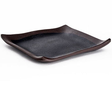 Melamine Square Plate 5.75"SQ , Black/Brown trim Tenmoku