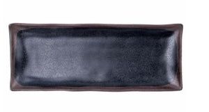 Melamine Rectangular Plate 10.75"X4.25", Black/Brown trim Tenmoku