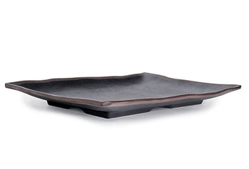 Melamine Rectangular Plate 14.5" x 10" x 1.5" H , Black/Brown trim Tenmoku