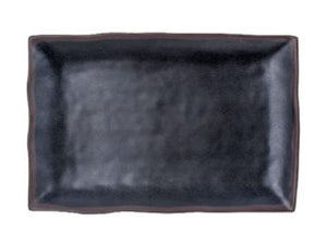 Melamine Rectangular Plate 14.5" x 10" x 1.5" H , Black/Brown trim Tenmoku