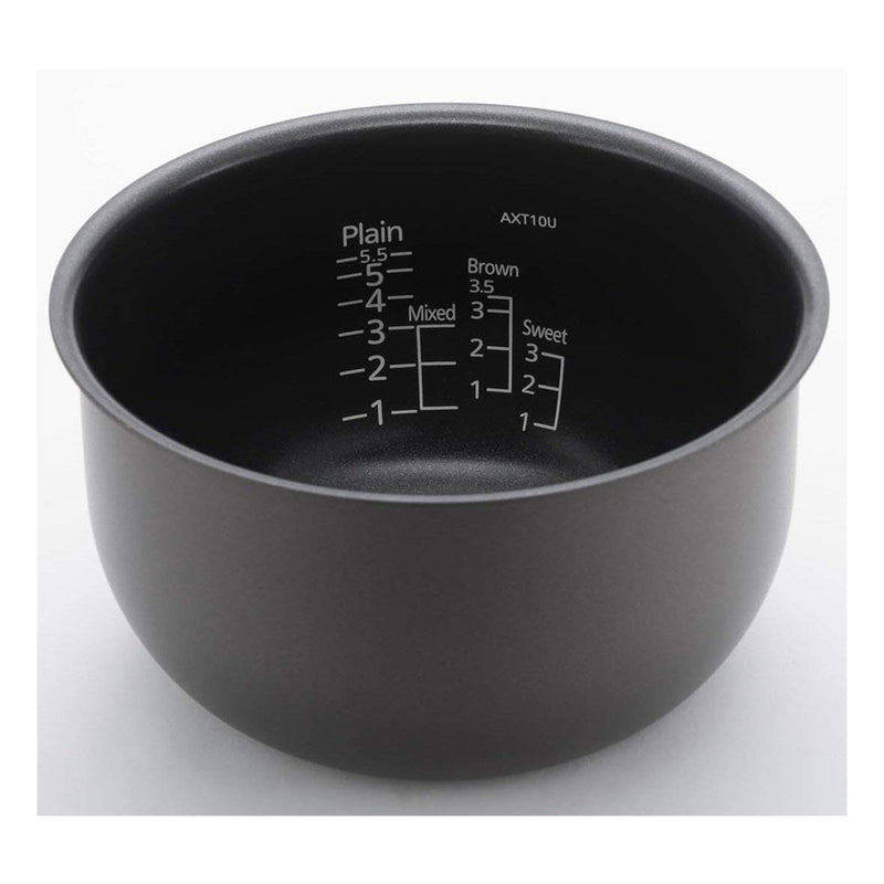 Tiger JAX-T10U removable nonstick inner pan with printed rice and water-level scales.