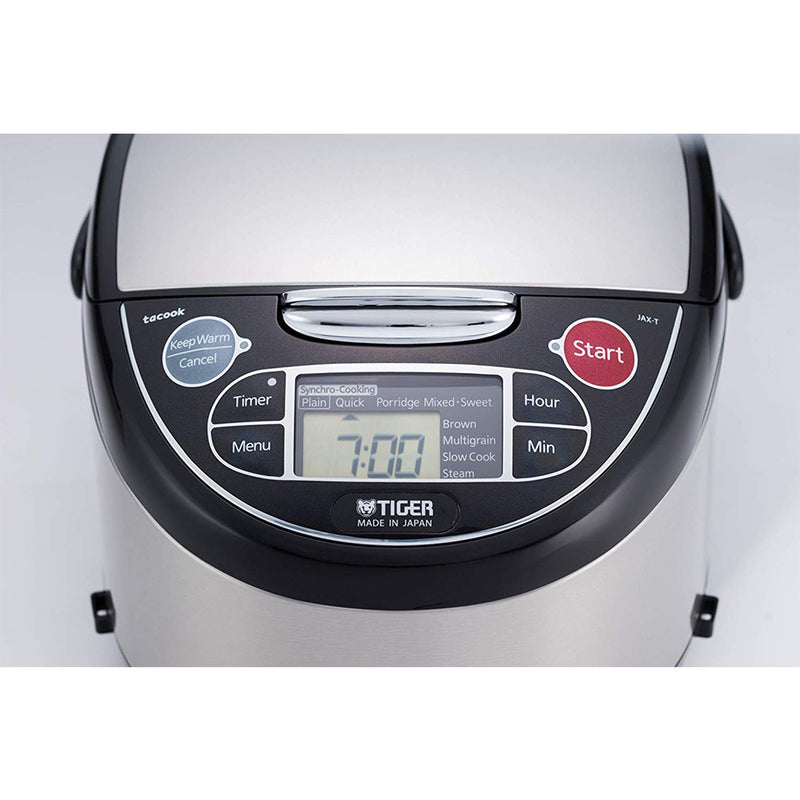 Close view of the Tiger JAX-T10U LCD and cooking controls.