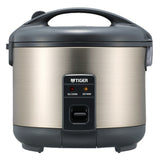 Tiger JNP-S rice cooker in Urban Satin with black lid, carrying handle and front cooking and Keep Warm indicator lights.