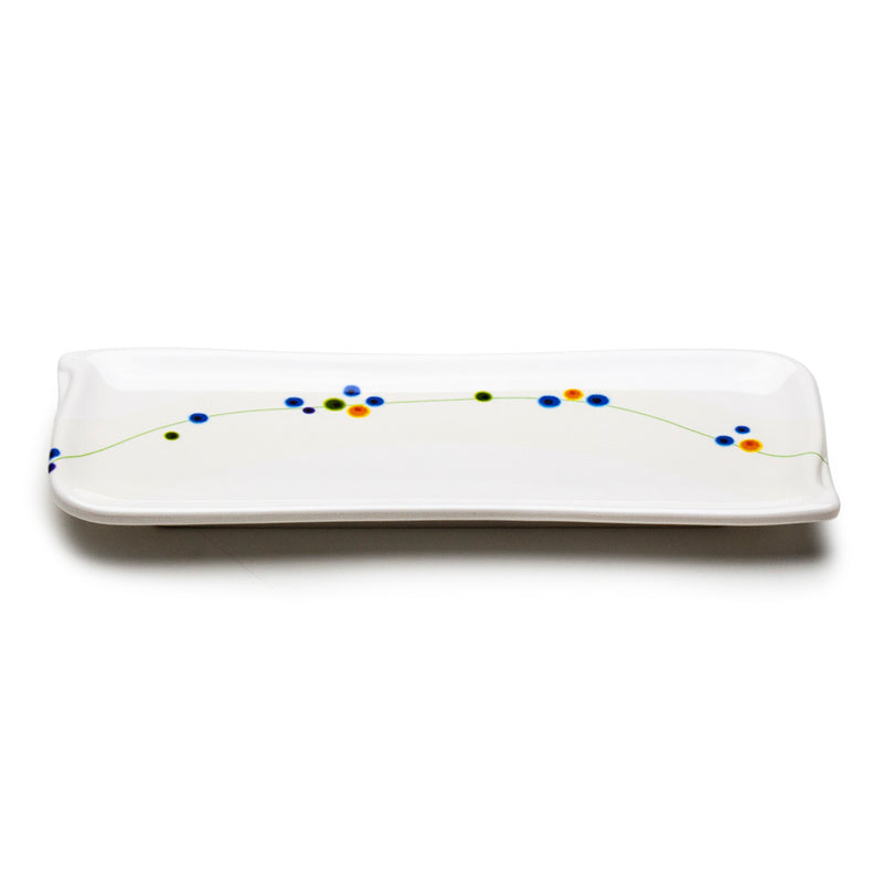 Front view of the white JSQ510-HM plate showing the Rain Flower pattern