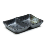 5″ × 3¼″ Black Oribe Porcelain Two-Compartment Sauce Dish