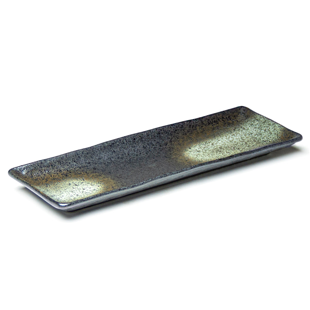 14.25"X5" Rectangular Porcelain Platter, Black Oribe