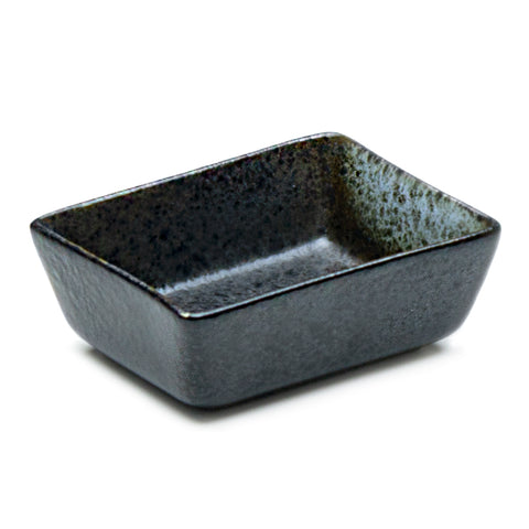 3.25"X2.25" Porcelain Rectangular Sauce Dish, Black Oribe