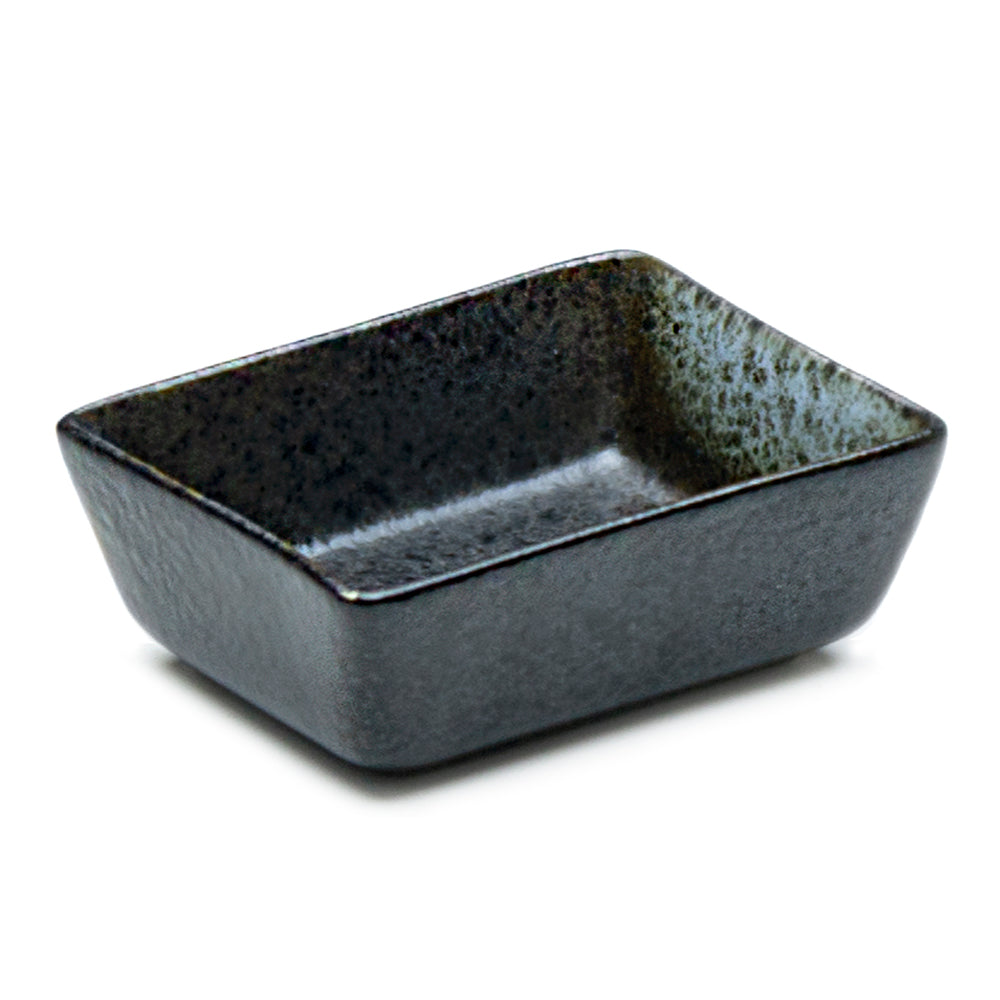 3.25"X2.25" Porcelain Rectangular Sauce Dish, Black Oribe