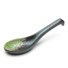 5.75"L Porcelain Soup Spoon, Black/Green