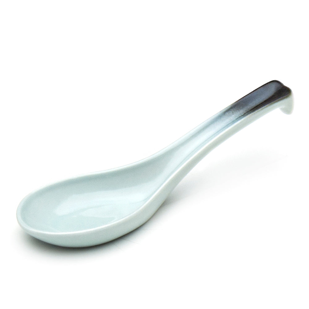 5.75"L Porcelain Soup Spoon, Reactive Glaze - Blue/Black