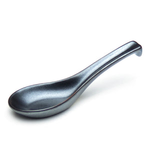5.75"L Porcelain Soup Spoon, Metallic Black