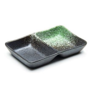 5.25"X3.5" 2-Compartment Divided Dish, Black/Green