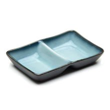 5¼″ × 3½″ Blue & Black Porcelain Two-Compartment Dish
