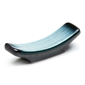 2.5"X0.75"H Porcelain Chopstick Rest, Reactive Glaze - Blue/Black